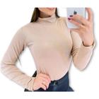 Blusa feminina canelada manga longa gola alta fashion