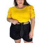 Blusa feminina canelada plus size manga curta princesa fashion