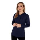 Blusa Feminina Com Capuz E Encaixe Para Dedo Proteção Uv50+ Azul Marinho