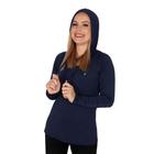 Blusa Feminina Com Capuz E Encaixe Para Dedo Proteção Uv50+ Marinho