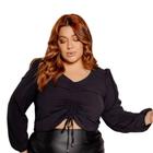 Blusa Feminina Cropped Manga Longa Plus Size Bulfante Decote V - Meg