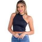 Blusa Feminina Cropped Preto Alcinha Um Ombro Revanche