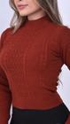 Blusa feminina de frio manga longa tricô grosso gola alta quente inverno