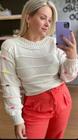 blusa feminina de frio tricot/lã manga longa com pompom colorido