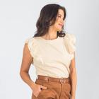 Blusa Feminina De Linho Com Babado E Bordado No Ombro