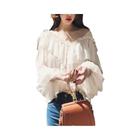 Blusa Feminina De Malha Boho Com Decote Em V Com Babado Manga Flare Peplum Top Verão Sexy