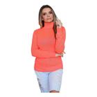 Blusa Feminina De Tricô Com Elastano Gola Alta Inverno