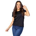 Blusa Feminina Desayner Básica Manga Curta Bordado Preto