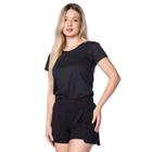 Blusa Feminina Desayner Básica Manga Curta de Algodão Preto