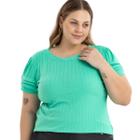 Blusa Feminina Detalhe Botões Na Manga Franzida Ribana Canelada Plus Size 40324A