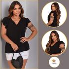 Blusa Feminina Duna com Decote V e Mangas Curtas com Babados Social Elegante Tamanho G