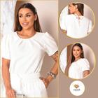 Blusa Feminina Elegante Social Detalhes Pregas Cor Off White Veste 38 ao 42