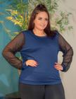 Blusa Feminina em Crepe de Alfaiataria Manga Longa em Tela Plus Size