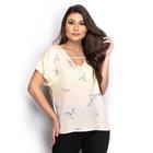 Blusa Feminina Estampada Decote V Manga Curta Casual Verde P