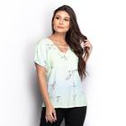 Blusa Feminina Estampada Decote V Manga Curta Casual Verde P