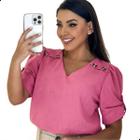 Blusa Feminina Evangélica Social Linho Gola V Com Botões