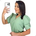 Blusa Feminina Evangélica Social Linho Gola V Com Botões