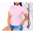 Blusa feminina fashion canelada com manga curta gola alta