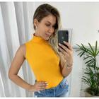 blusa feminina gola alta manga cavada malha canelada