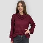 Blusa Feminina Gola Boba Tricô Ombro Caído Elegante Estilosa Crochê Inverno