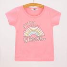 Blusa Feminina Infantil Manga Curta Rosa Chiclete Estampa Glitter Arco Iris