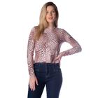 Blusa Feminina Infinitto Lady Estampa de Onça Marrom Claro