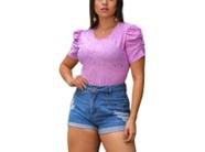 Blusa feminina laise gola rasa manga curta bufante moda gringa