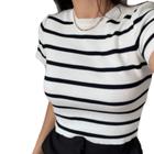 Blusa Feminina Listrada Old Money Manga Curta Verão Tricot