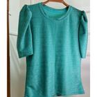 Blusa feminina lurex gola rasa manga bufante fashion