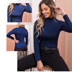 blusa feminina manga longa gola alta canelada