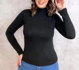 Blusa feminina manga longa gola alta tecido viscolycra estilo básica