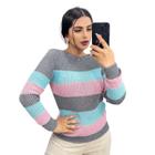 Blusa Feminina Manga Longa Listrada Estilo Inverno Blogueira