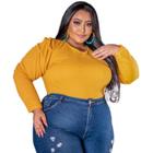 Blusa Feminina Manga Longa Plus Size Malha Canelada