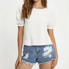 Blusa feminina moda casual manga 3/4 babado