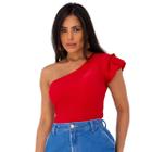 Blusa Feminina Ombro Só Básica Nula Manca Top Cropped