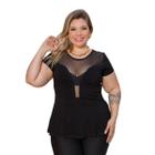 Blusa Feminina Peplum Com Decote Em Tule Plus Size