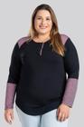 Blusa Feminina Plus Size Decote com Botões Detalhes Contrastantes Gola Mangas - Serena