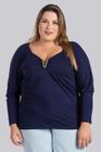 Blusa Feminina Plus Size em Malha de Viscose com Fivela Decote e Mangas Bufantes - Serena