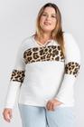 Blusa Feminina Plus Size Manga Longa c/ Detalhe Decote X e Recorte Animal Print - Serena