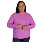 Blusa Feminina Plus Size Manga Longa Canelado Cereja Rosa 01.05.85325