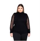 Blusa Feminina Plus Size Manga Longa em Tule Blusinha Confortável Soltinha Camisa Social Preta