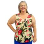 Blusa Feminina Plus Size Senhora Bata Regata Estampada