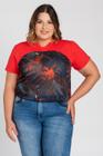 Blusa Feminina Plus Size Visco Detalhe Gola Sublimada Frente Animal - Serena