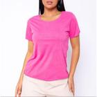 Blusa feminina suede manga curta gola rasa casual moda elegante