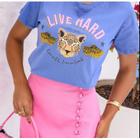 Blusa feminina t-shirt live hard manga curta roupas femininas