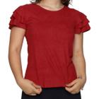 Blusa Feminina T-Shirt Suede Manga 3 Babados Tendência Verão