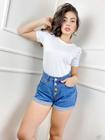 Blusa feminina tecido canelado manga curta princesa drapeada gola rasa elegante