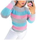 Blusa feminina tecido tricô manga longa listrada moda inverno