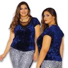 Blusa Feminina Veludo Manga Balone c/Renda Gola V Plus Size