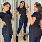 Blusa Feminina Vest Legging Botões Fake Tecido Canelado